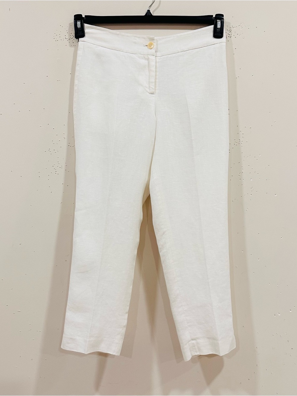 Talbots Women's White 100% Linen Lined Pants Straight Leg Crop Trousers Size 2